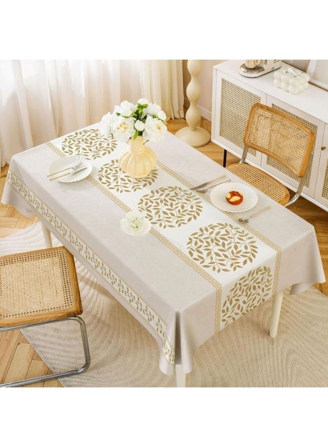 Floral Waterproof Vinyl PVC Tablecloth, Oil-proof Non-slip Heat Resistant, Wash-free Easy Care Rectangle Table Cover with Golden Leaf Pattern, Kitchen Dining Table Decoration, 140 x 180cm - Image 1