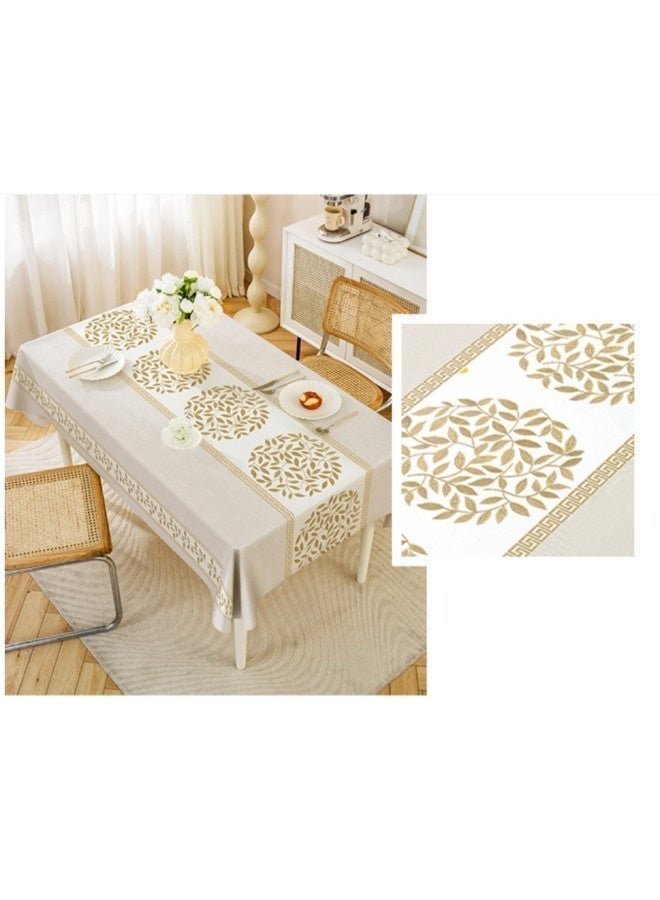 Floral Waterproof Vinyl PVC Tablecloth, Oil-proof Non-slip Heat Resistant, Wash-free Easy Care Rectangle Table Cover with Golden Leaf Pattern, Kitchen Dining Table Decoration, 140 x 180cm - Image 2