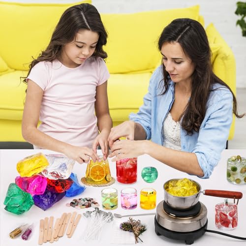 Blingfun Jelly Candle Making Kit,9pcs Gel Wax -7 Colors Candle Making kit，Includes Wax Wicks Wick Stickers，Wooden Wick Holders and More，DIY Starter Candle Making Kit 2.8LB/45oz - Image 5