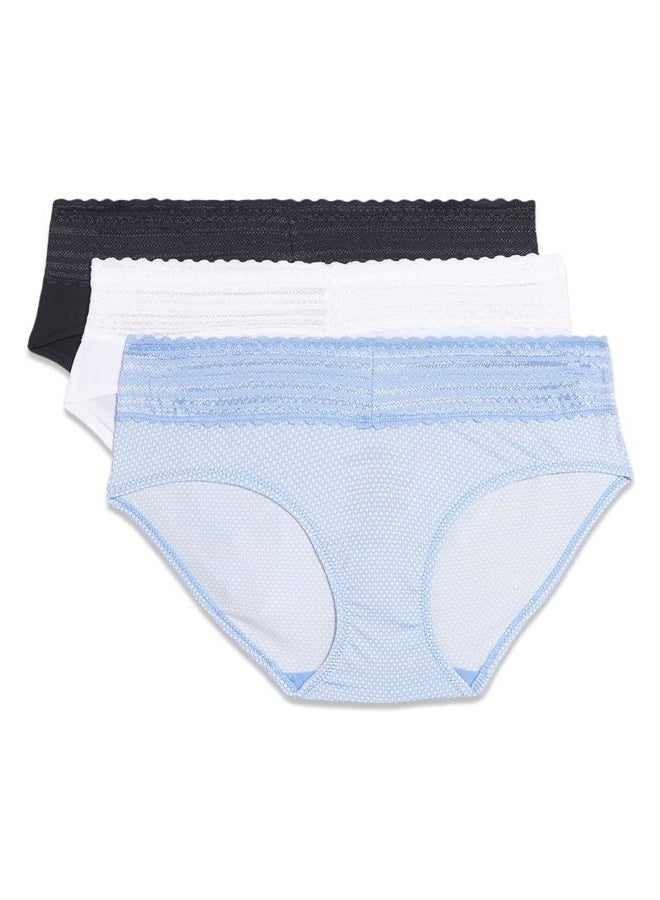 Women's Blissful Benefits Dig-Free Microfiber Lace Hipster 3-Pack RU1793W, Multi-Color, XX-Large