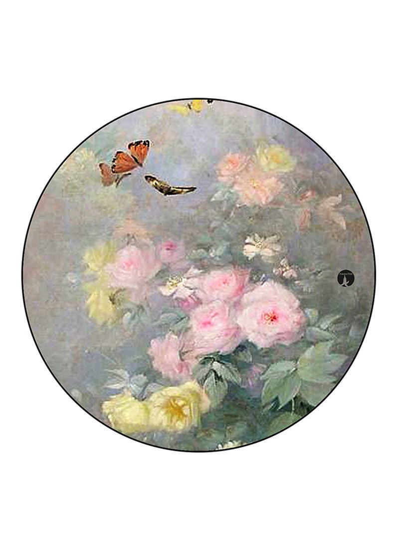 RKN Flowers Printed Mouse Pad  Round  Multicolour