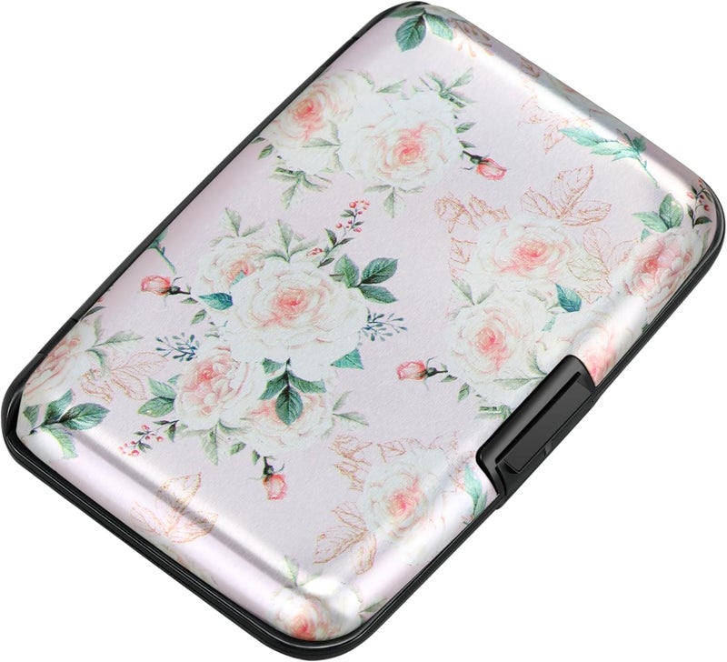 ELFISH Mini RFID Aluminum Wallet Credit Cards Holder Business Card Case Metal ID Case for Men Women(Pink Rose) - Image 1