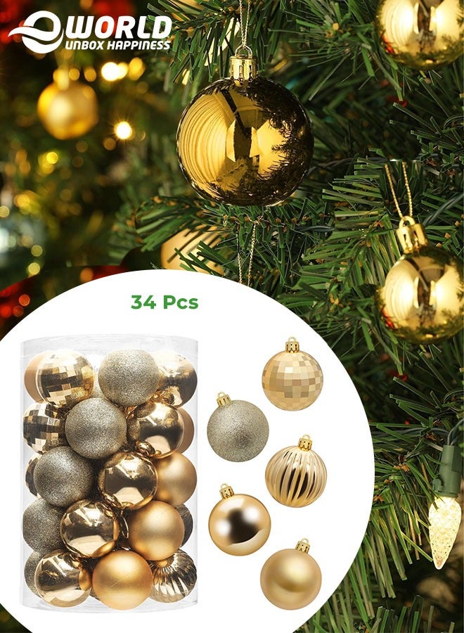 Eworld 34 Piece Shatterproof Christmas Ball Ornaments, 4CM Decorative Tree Decorations in 5 Unique Styles, Perfect for Xmas Trees, Holiday, Wedding, and Party Decor  - Image 1