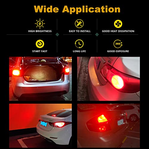 YM EBright YM E-Bright 1156 BA15S Led Turn Signal Light Bulb 1141 1073 7506 Base LED Replacement for RV Camper SUV MPV Car Reverse Backup Corner light 18SMD 5050Chips DC-12V,Red, Pack of 4 - Image 2
