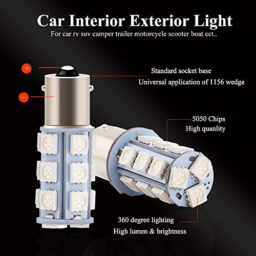 YM EBright YM E-Bright 1156 BA15S Led Turn Signal Light Bulb 1141 1073 7506 Base LED Replacement for RV Camper SUV MPV Car Reverse Backup Corner light 18SMD 5050Chips DC-12V,Red, Pack of 4 - Image 5