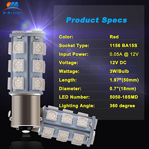 YM EBright YM E-Bright 1156 BA15S Led Turn Signal Light Bulb 1141 1073 7506 Base LED Replacement for RV Camper SUV MPV Car Reverse Backup Corner light 18SMD 5050Chips DC-12V,Red, Pack of 4 - Image 4