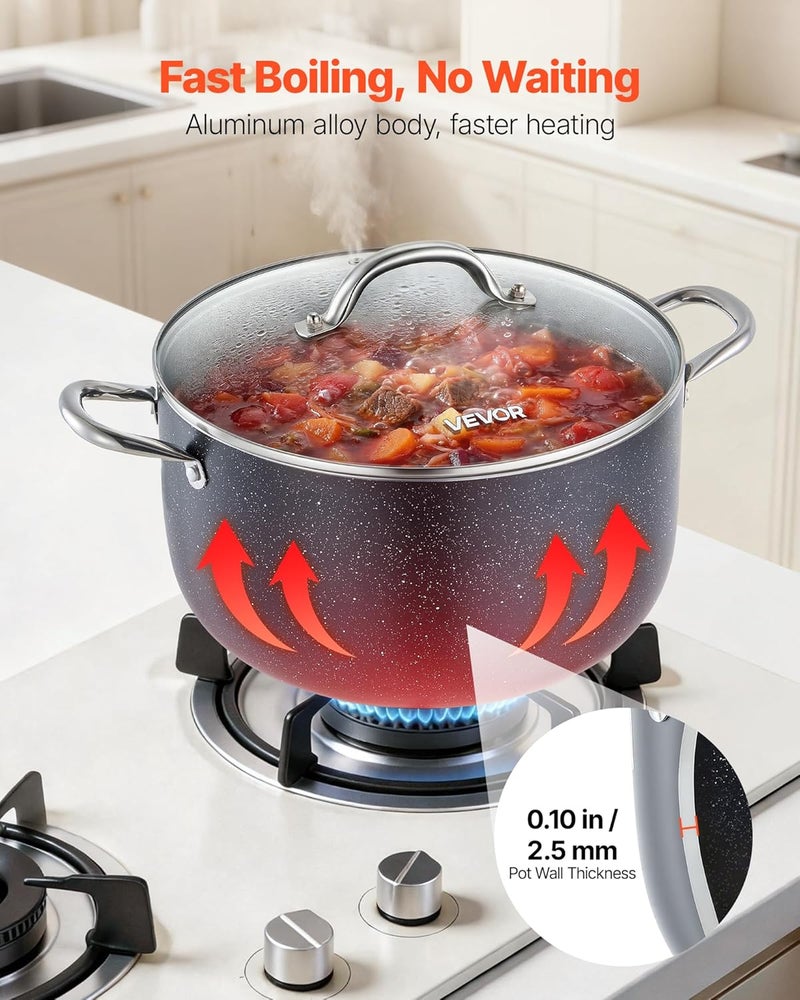 VEVOR Aluminum Stock Pot, 12-Quart Nonstick Ceramic Coated Pot with Glass Lid, PFOA-Free, PFAS-Free, Compatible with Gas Stoves, Induction Cooktops, Electric Stoves, for Soups, Stews, and Pasta - Image 3