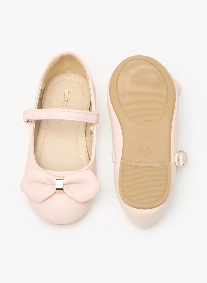 Flora Bella By Shoexpress Girls Bow Accent Round Toe Ballerina Shoes with Hook and Loop Closure