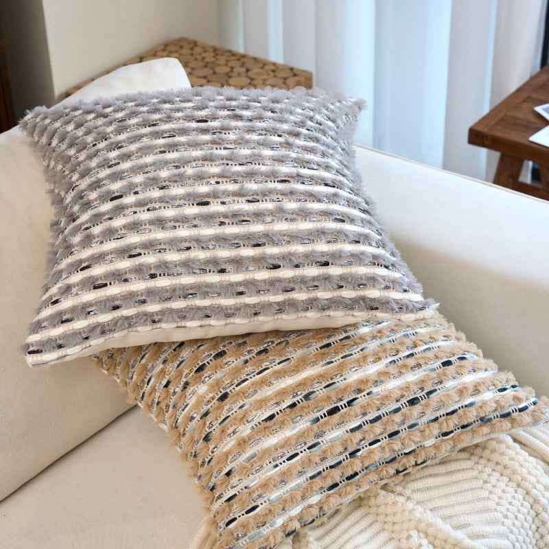 Aeckself Handmade Boho Chenille Tufted Pillow Cover 18x18 Inch, Decorative Square Throw Pillow Cover Neutral Pillowcase for Couch Bedroom Living Room, Brown Blue - Image 4
