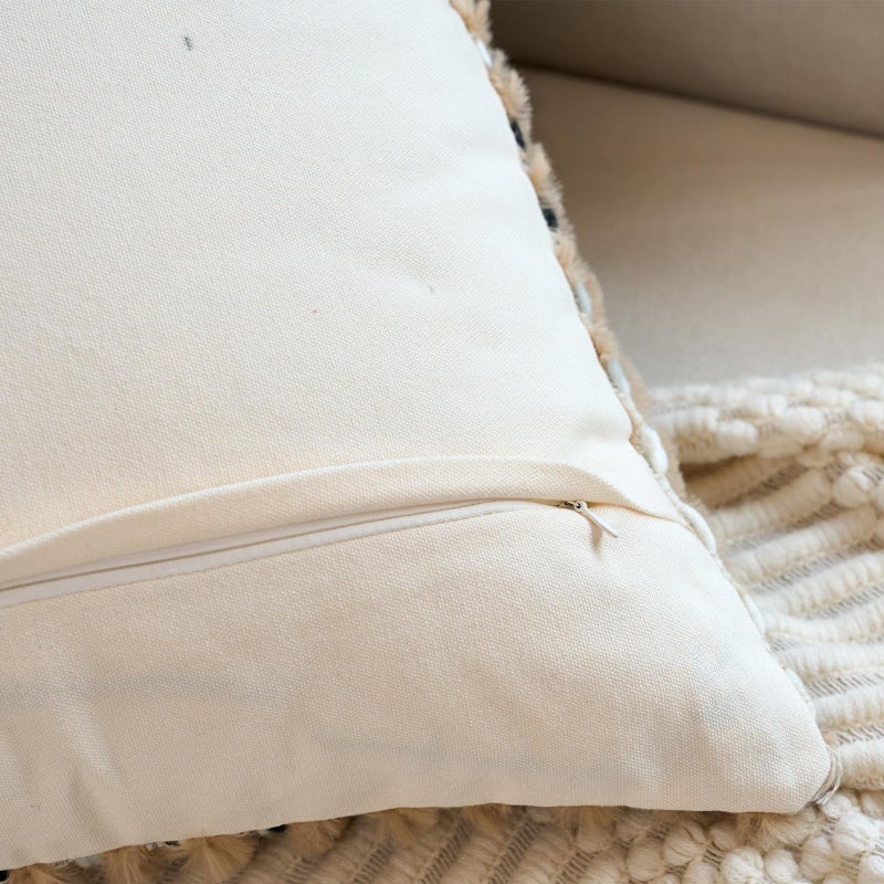 Aeckself Handmade Boho Chenille Tufted Pillow Cover 18x18 Inch, Decorative Square Throw Pillow Cover Neutral Pillowcase for Couch Bedroom Living Room, Brown Blue - Image 3
