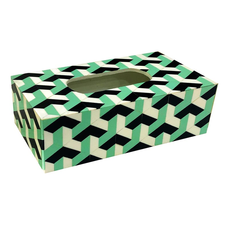 ShopMeFast Handcrafted Abstract Design Resin Wooden Tissue Box Holder for Home and car, Tissue Dispenser for Bathroom, Tissue Box Holder for Dining Table, Housewarming Gift Ideas (3D SeaGreen White Black) - Image 3