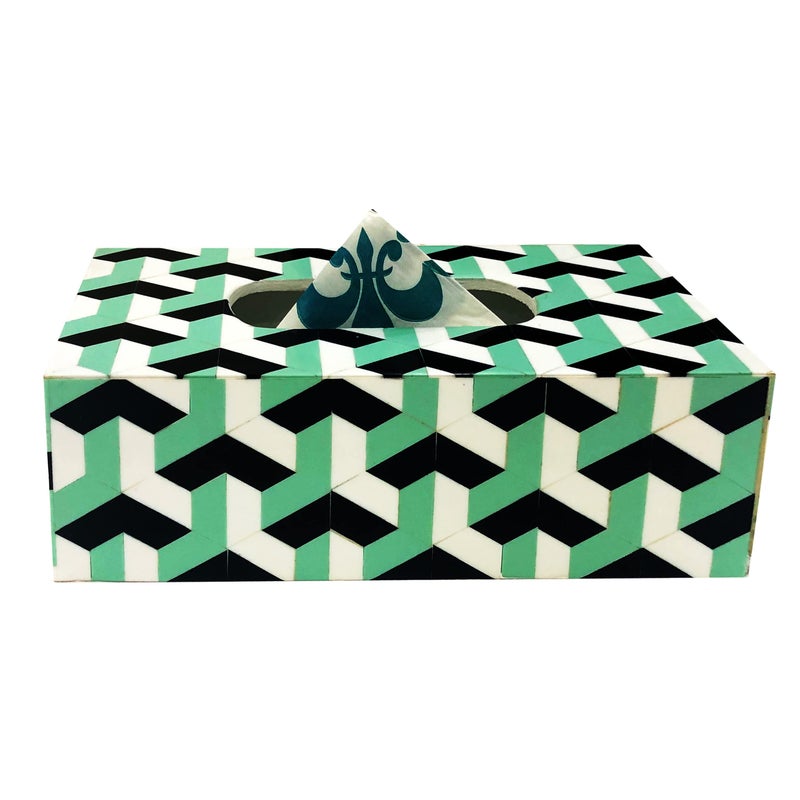 ShopMeFast Handcrafted Abstract Design Resin Wooden Tissue Box Holder for Home and car, Tissue Dispenser for Bathroom, Tissue Box Holder for Dining Table, Housewarming Gift Ideas (3D SeaGreen White Black) - Image 5