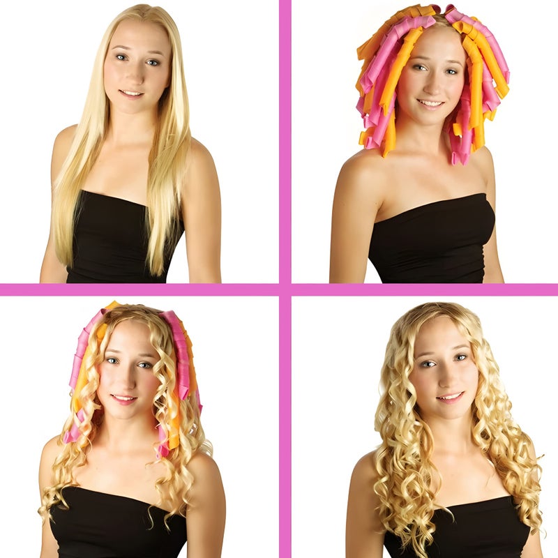 MC MAGIC CURLER 50 Pcs Heatless Spiral Hair Curlers 22inch Magic No Heat Hair Curls For Long Hair 6Pcs Styling Hooks DIY Hair Rollers Setï¼ˆpink-orangeï¼‰ - Image 4