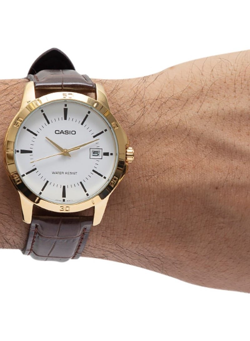Casio MTP-V004GL-7AUDF Men's, White Dial, Brown Band - Image 2