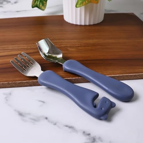SUPERMOM Spoon Set for Kitchen 2 Pc – Stainless Steel Spoon & Fork with Plastic Handle – Rust-Resistant, Lightweight & Durable for Desserts, Pasta, Noodles, Easy Feeding & Kids Cutlery for Daily Use - Image 1