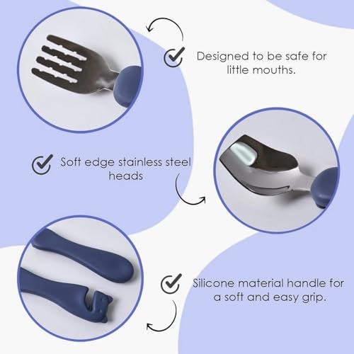 SUPERMOM Spoon Set for Kitchen 2 Pc – Stainless Steel Spoon & Fork with Plastic Handle – Rust-Resistant, Lightweight & Durable for Desserts, Pasta, Noodles, Easy Feeding & Kids Cutlery for Daily Use - Image 3