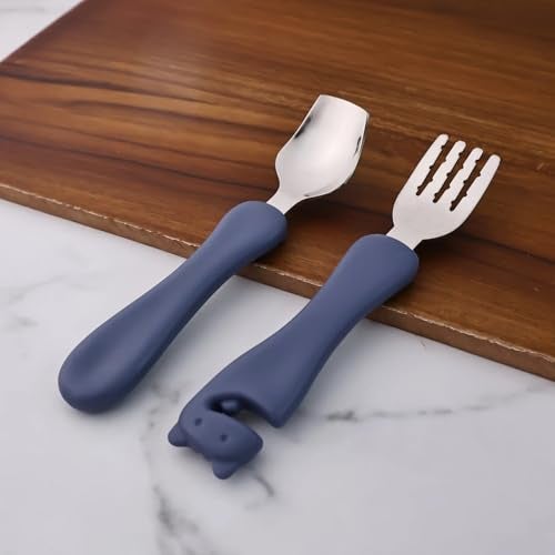 SUPERMOM Spoon Set for Kitchen 2 Pc – Stainless Steel Spoon & Fork with Plastic Handle – Rust-Resistant, Lightweight & Durable for Desserts, Pasta, Noodles, Easy Feeding & Kids Cutlery for Daily Use - Image 2