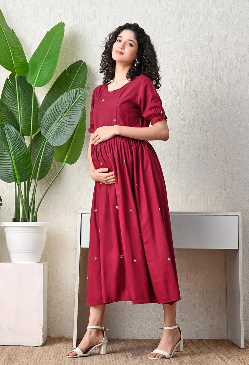 Ichaa Rayon Fit and Flare Midi Women's Maternity Gown - Image 3