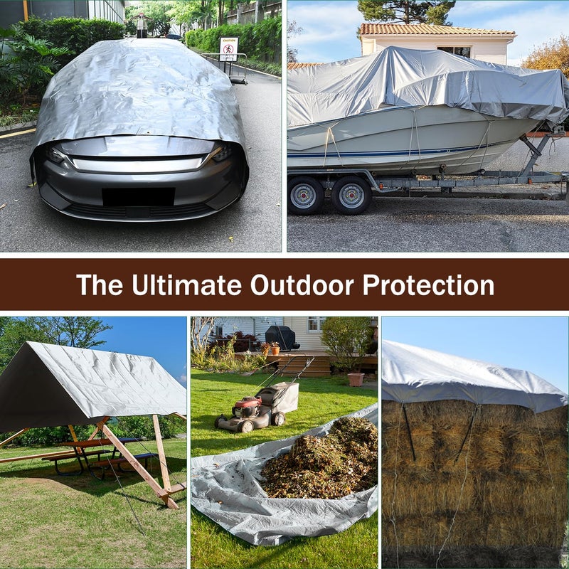 Sunvigor Tarp Waterproof 10x20Ft, Heavy Duty Tarp Cover Extra Thick 14 Mil Tear and UV Resistant, Outdoor Tarps with Grommets and Reinforced Edges for Roof, Camping, Patio, Pool, Boat (Silver/Brown) - Image 5