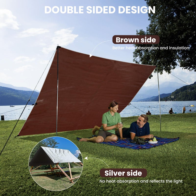 Sunvigor Tarp Waterproof 10x20Ft, Heavy Duty Tarp Cover Extra Thick 14 Mil Tear and UV Resistant, Outdoor Tarps with Grommets and Reinforced Edges for Roof, Camping, Patio, Pool, Boat (Silver/Brown) - Image 3