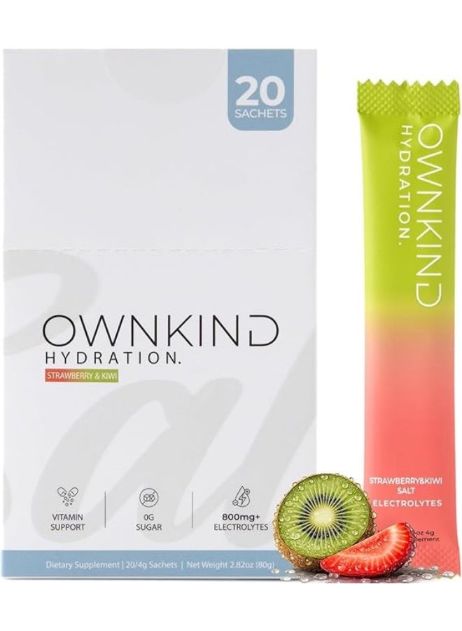 OWNKIND Electrolytes Powder Sachets - Strawberry & Kiwi | Zero Sugar, All 6 Electrolytes, Hydration Multiplier w/Essential Minerals, Vitamins, Immune & Metabolic Functions. Vegan, Sugar & Gluten Free