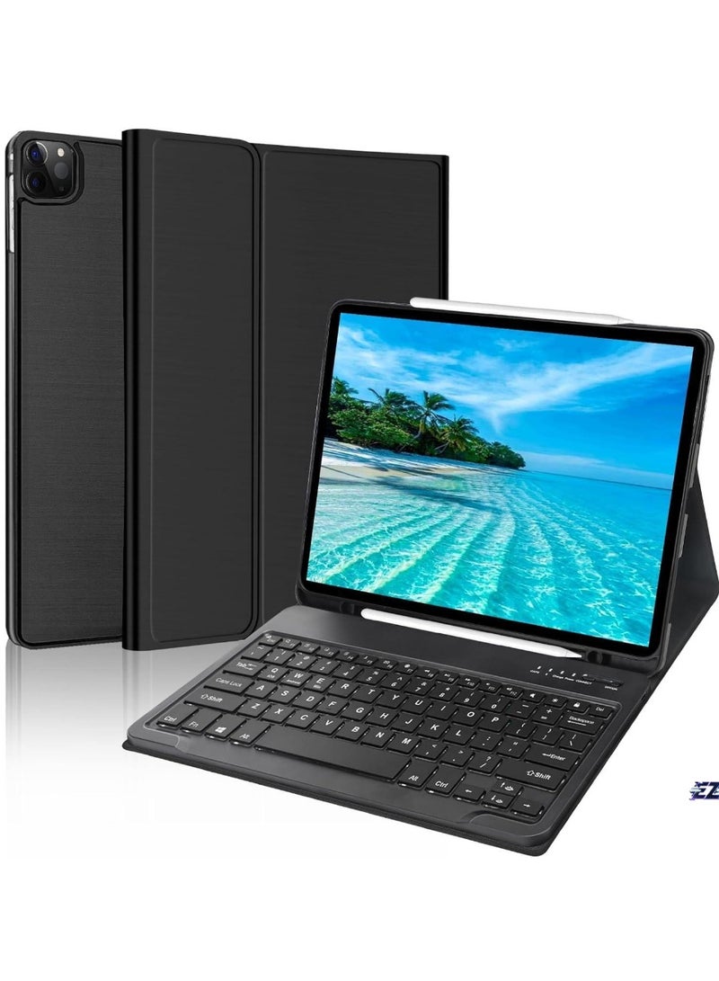 ELTRAZONE Case for iPad Air 13-inch (M2, 2024) & iPad Pro 12.9" (6th/5th/4th/3rd Gen) – Detachable Wireless Bluetooth Keyboard, Slim Folio Smart Cover with Pencil Holder, Black - Image 1