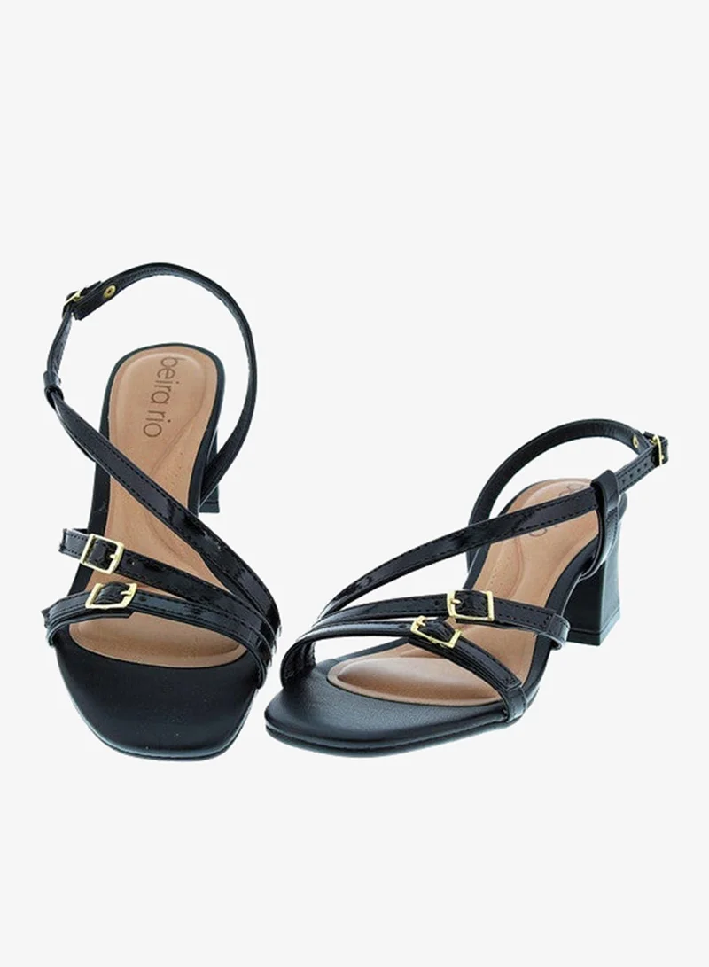 Beira Rio Black Mid Heels Sandals for Women – Sling Back Heel Sandals for Girls with Ankle Strap for Women | Best Price UAE