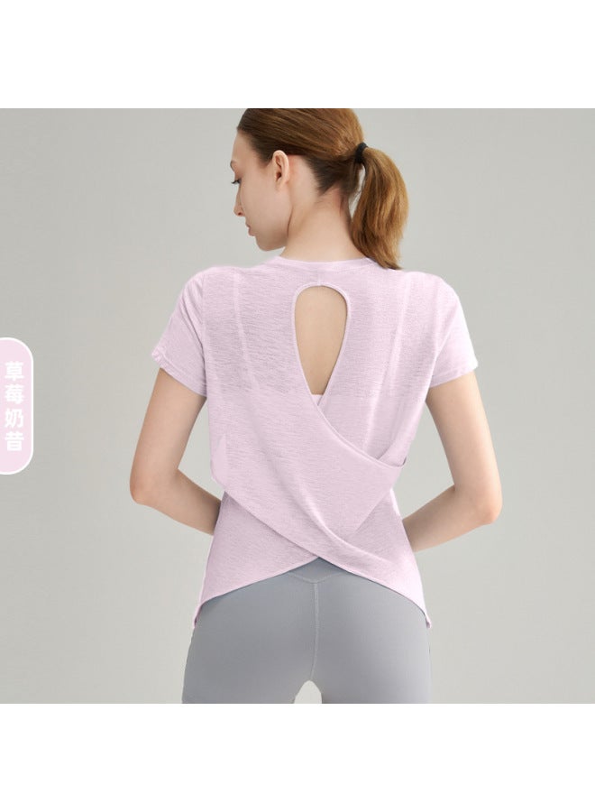 Bamboo Yarn Fitness Short-sleeved Women's Summer Hollow-out Backless Sports T-shirt Breathable Quick-dry Yoga Top Yoga Cover-up