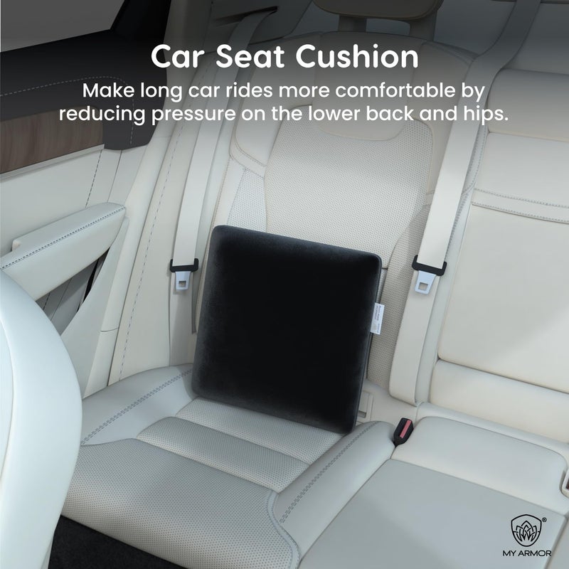 MY ARMOR Memory Foam Square Cushion for Car SofaDiwan Bed Chair Decoration Highly Durable Hypoallergenic Velvet Cover Black Pack of 2 14x 14 x 4 - Image 3