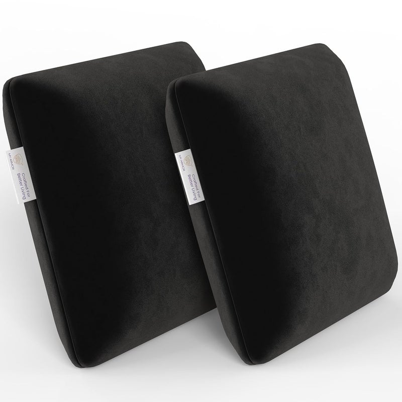 MY ARMOR Memory Foam Square Cushion for Car SofaDiwan Bed Chair Decoration Highly Durable Hypoallergenic Velvet Cover Black Pack of 2 14x 14 x 4 - Image 1