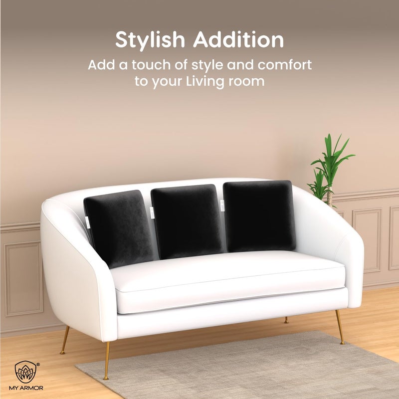 MY ARMOR Memory Foam Square Cushion for Car SofaDiwan Bed Chair Decoration Highly Durable Hypoallergenic Velvet Cover Black Pack of 2 14x 14 x 4 - Image 5