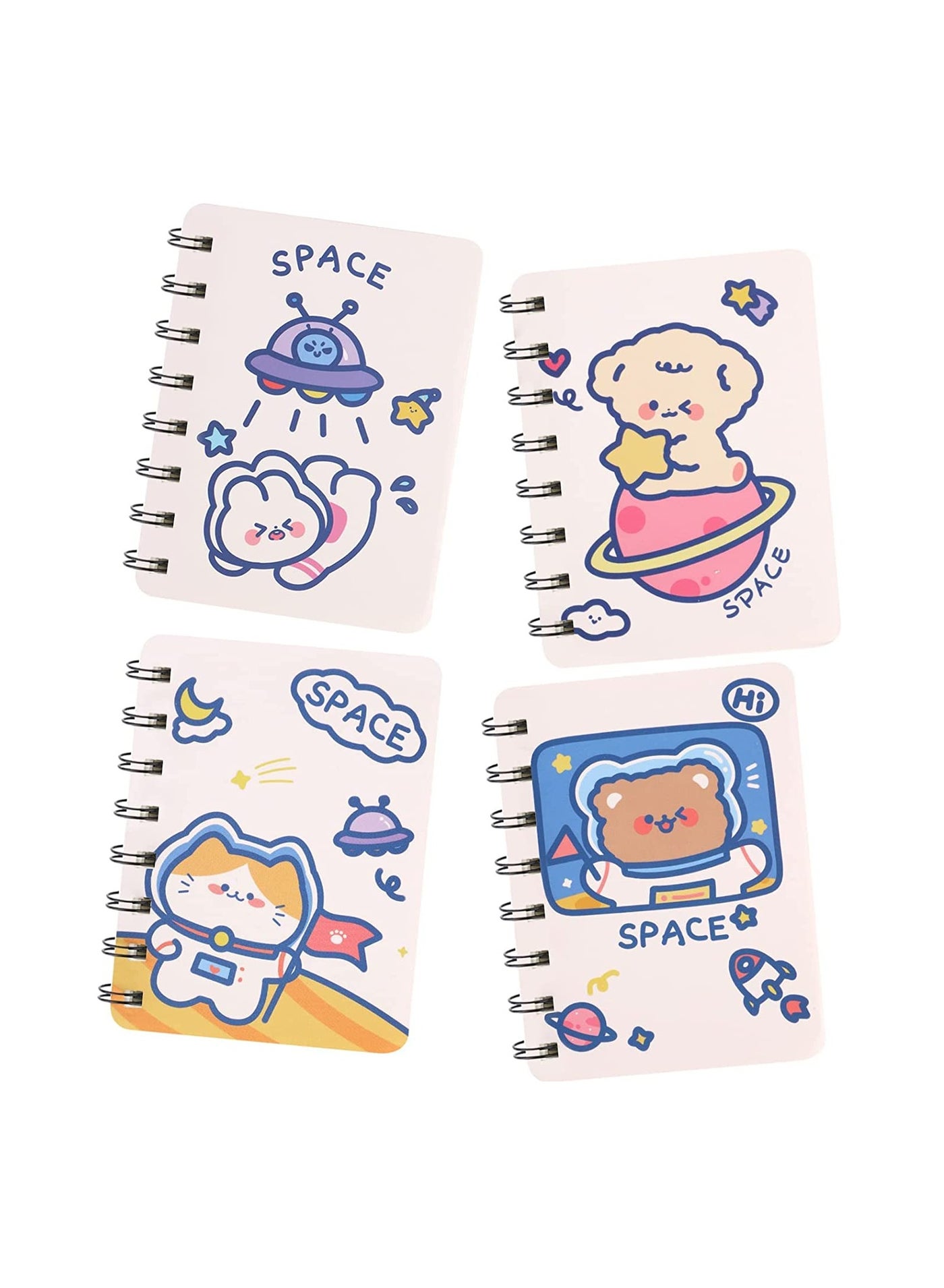 Mini Animal Cartoon Pocket Notebook Small Notepad Journal 4 packs Spiral portable note book Blank Paper memo scratch pads Thick Lined with Inner A7