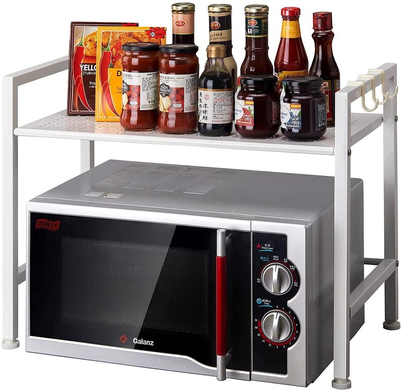 INDIAN DECOR INDIAN DECOR 55500 Space Saving Kitchen Storage Shelf Black Metal Kitchen Shelf Microwave Oven Oven Utility Home Kitchen Storage Rack Kitchen Organizer Bearing 50kg White Standard  - Image 1