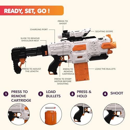 Innovitoy Alpha Striker Electric Motorized Toy Gun with Scope, 20 Soft Darts, USB Type-C Rechargeable,Long Range 60ft+, 1-Hour Playtime, for Kids & Adults (8+), Made in India - Image 2