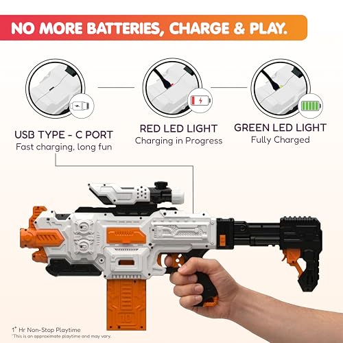 Innovitoy Alpha Striker Electric Motorized Toy Gun with Scope, 20 Soft Darts, USB Type-C Rechargeable,Long Range 60ft+, 1-Hour Playtime, for Kids & Adults (8+), Made in India - Image 3