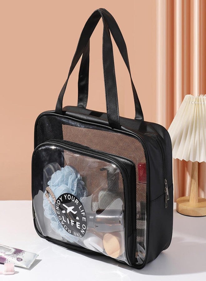 Gowloz Large Transparent PVC & PU Travel Bag - Black Multipurpose Tote (Pack of 1) | Waterproof Clear Handbag for Makeup, Toiletries, Gym & Travel Essentials - Image 5