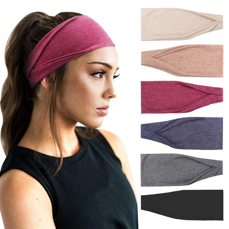 DRESHOW 6 Pack Yoga Sports Headbands for Women Elastic NonSlip Headbands Running Workout Hair Bands