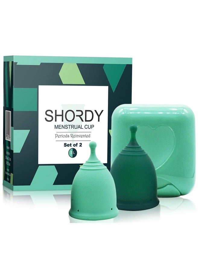 SHORDY Reusable Menstrual Cup (Small & Large) Set of 2 with Box, 100% Soft Silicone, Copa Menstruelle, Period Cup, Heavy & Light Flow, Feminine Hygiene, Tampons, Pads & Disc Alternative for Women  - Image 1
