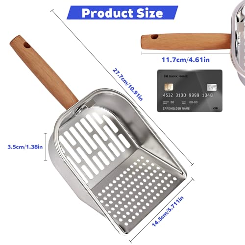 AFOLOREET Litter Scooper Metal Litter Scoop Pooper Scooper with Wooden Handle Cat Litter Scoop Metal Scooper Speed Sifter Deep Shovel Scoop Filter for Litter Box Easy Assembly - Image 3