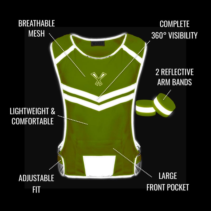 247 Viz Running Reflective Vest with Inside Pocket and 2 Bands, High Visibility Reflective Running Gear Safety Vest Straps for Men Women Kids for Night Running Walking Cycling Yellow - Image 4
