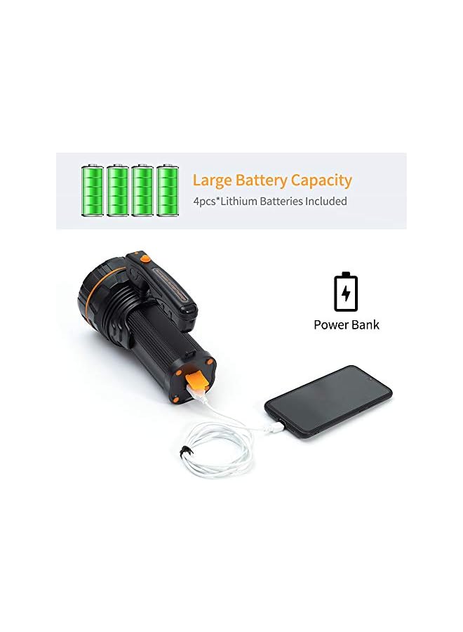PROMASS promass Super Bright Powerful LED Torch Light Rechargeable Flashlight Big 4 Batteries 10000mah Heavy Duty Spotlight Hand held Searchlight High Power Portable Outdoor Waterproof Camping  - Image 4