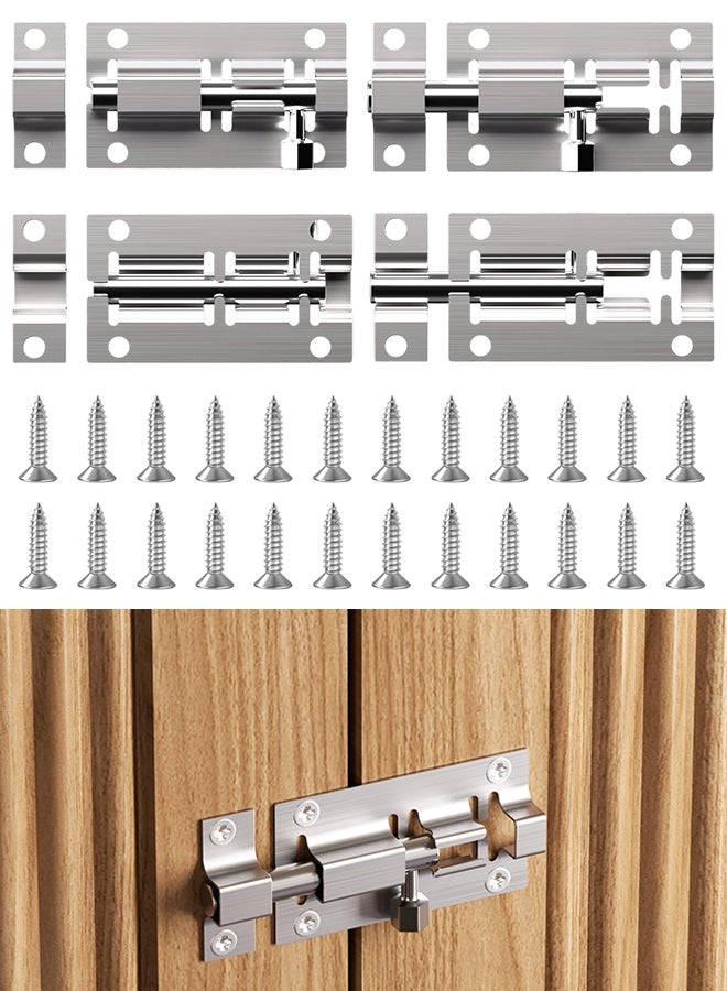 4 Pcs 2 Inch (5 * 2.7CM) Mini Stainless Steel Sliding Door Bolt Lock, Security Barrel Latch with Screws for Garden Gate, Pet Doors, Bathroom & Storage Units - Image 1
