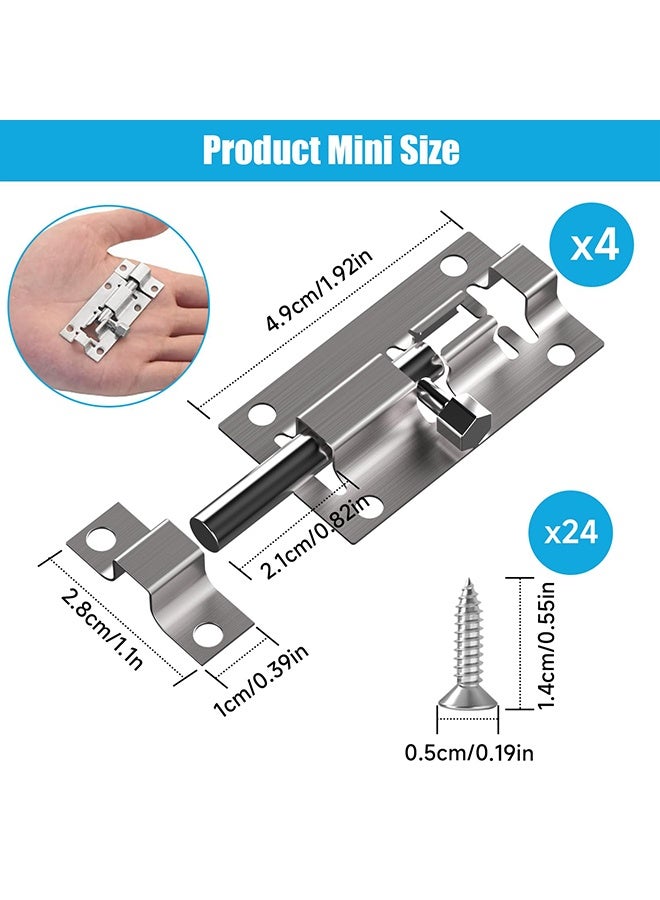 4 Pcs 2 Inch (5 * 2.7CM) Mini Stainless Steel Sliding Door Bolt Lock, Security Barrel Latch with Screws for Garden Gate, Pet Doors, Bathroom & Storage Units - Image 2