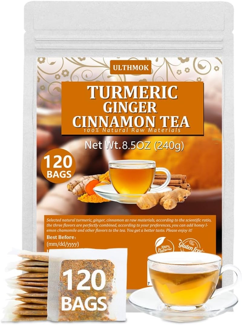 ULTHMOK 120 Premium Turmeric Ginger Cinnamon Tea Bags - 100% Natural, No Additives, Caffeine Free - Image 1