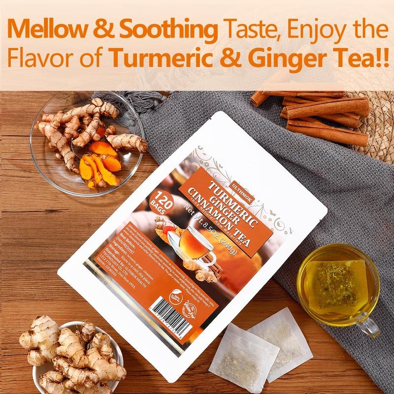 ULTHMOK 120 Premium Turmeric Ginger Cinnamon Tea Bags - 100% Natural, No Additives, Caffeine Free - Image 2