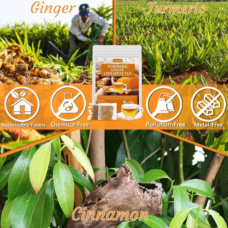 ULTHMOK 120 Premium Turmeric Ginger Cinnamon Tea Bags - 100% Natural, No Additives, Caffeine Free - Image 4
