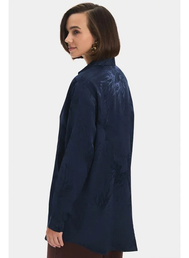 JUNE June Women Oversize/Loose Fit Viscose Blend Self-Fited Shirt Navy