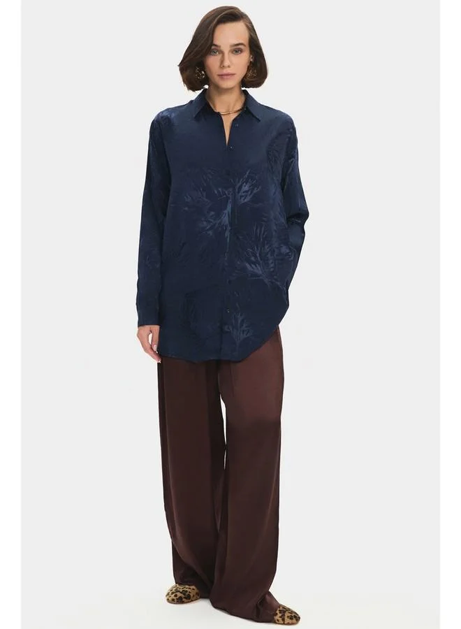 JUNE June Women Oversize/Loose Fit Viscose Blend Self-Fited Shirt Navy