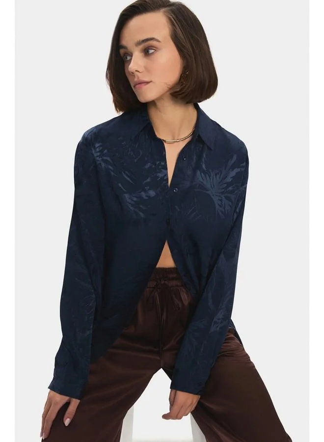 JUNE June Women Oversize/Loose Fit Viscose Blend Self-Fited Shirt Navy