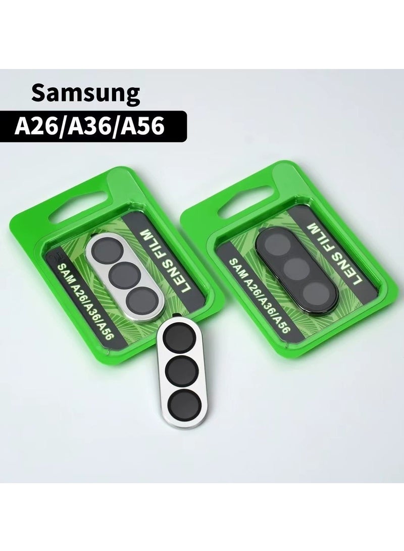 Beauenty 2 Pieces Samsung Galaxy A56 Camera Lens Protector Individual Tempered Glass Camera Screen Protector Metal Ring Lens Cover for Galaxy A26/A36/A56 Accessories (Black+Silver) - Image 2
